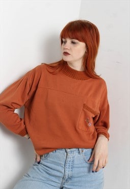 Vintage 90's High Collared Floral Print Sweatshirt Orange