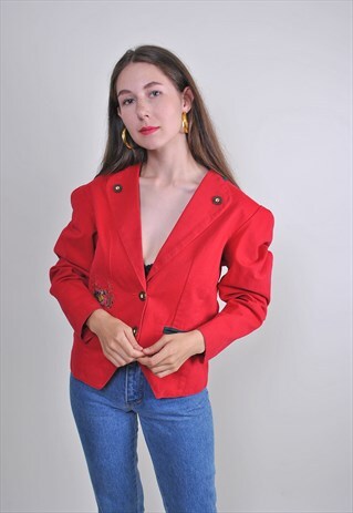 70S DUCK EMBROIDERY BOHO VILLEGE BLAZER, SIZE L