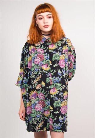 VINTAGE 90'S FLORAL PATTERN OVERSIZED SHIRT DRESS