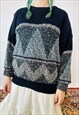 VINTAGE CHUNKY KNITTED 90S GRUNGE ABSTRACT PATTERNED JUMPER