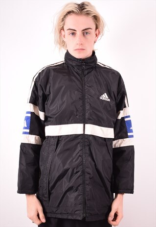 ADIDAS MENS VINTAGE PADDED JACKET SMALL BLACK 90S