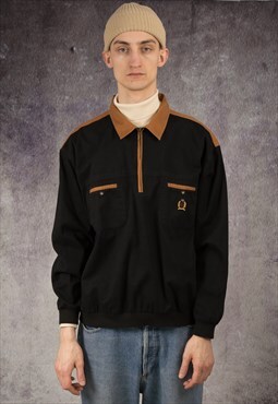 90s sweatshirt with polo neck in black and brown