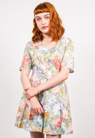 VINTAGE 90'S COLOURFUL FLORAL PRINT DRESS