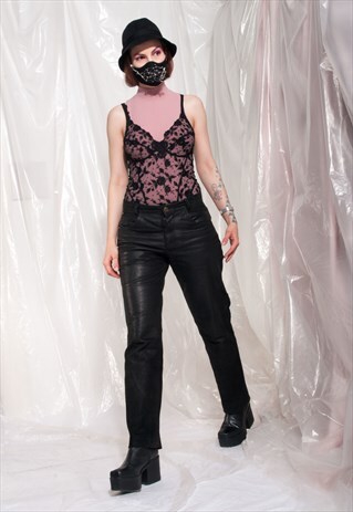 VINTAGE LEATHER TROUSERS 90S SLIM BOYFRIEND BLACK PANTS