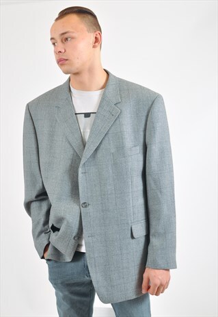 VINTAGE 90'S CHECKED BLAZER JACKET IN GREY