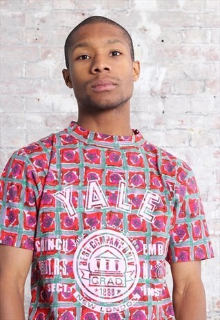VINTAGE BEST COMPANY YALE PATTERN T-SHIRT RED