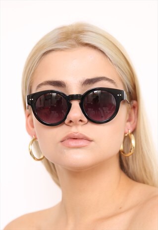 BLACK ROUND RETRO SUNGLASSES UV400