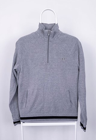 VINTAGE FRED PERRY SWEATSHIRT 1/4 ZIP GREY SMALL