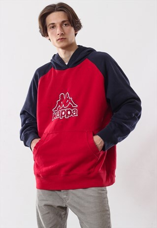 90'S VINTAGE MENS KAPPA BIG LOGO PULLOVER HOODIE RED NAVY