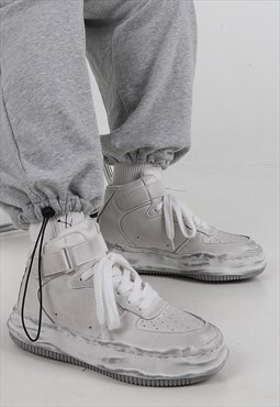 Melted platform high tops oil wash sneakers in off white