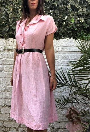 VINTAGE 80S PINK AND WHITE CHECK SUMMER SHIRT DRESS