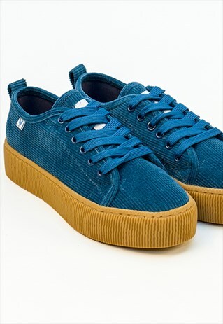 WALK IN PITAS CHUNKY BLUE CORDUROY SKATE SHOES FOR WOMEN