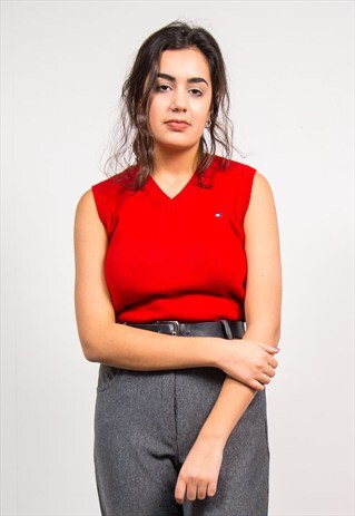 90'S VINTAGE RED TOMMY HILFIGER KNIT VEST TOP