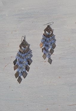 Deadstock boho chic blue/silver long earrings 