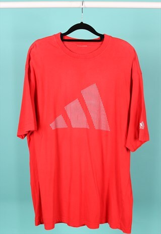 VINTAGE ADIDAS T-SHIRT IN RED WITH A GREY PRINT