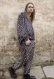 69 PRINT JOGGERS CRUSHED VELVET RETRO LOGO OVERALLS IN BROWN