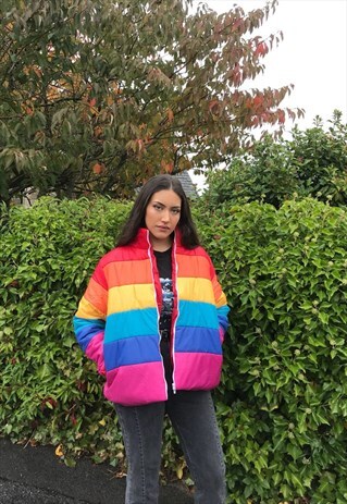 LOVE ROUTE OVERSIZED RAINBOW UNISEX PUFFER JACKET
