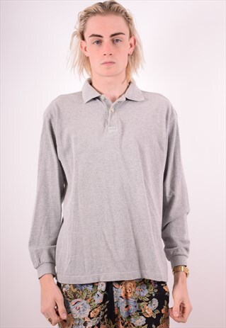 LEVI'S MENS VINTAGE POLO SHIRT LONG SLEEVE MEDIUM GREY 90S