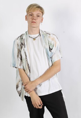 VINTAGE ABSTRACT CRAZY PATTERNED JAZZY SHIRT