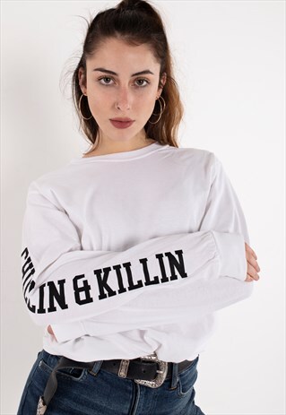WHITE KILLA 13 LONG SLEEVE GRAPHIC PRINT T-SHIRT