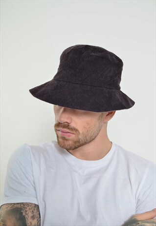 VINTAGE CORDUROY CORD BUCKET HAT CAP BLACK