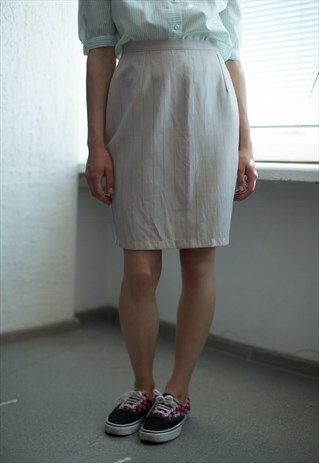 VINTAGE 80'S MINI BEIGE HIGH WAISTED STRIPED SKIRT