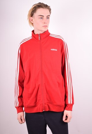ADIDAS MENS VINTAGE TRACKSUIT TOP JACKET MEDIUM RED 90S