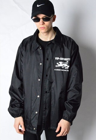 VINTAGE 90S BLACK SECURITY SHELL WINDBREAKER COACH JACKET