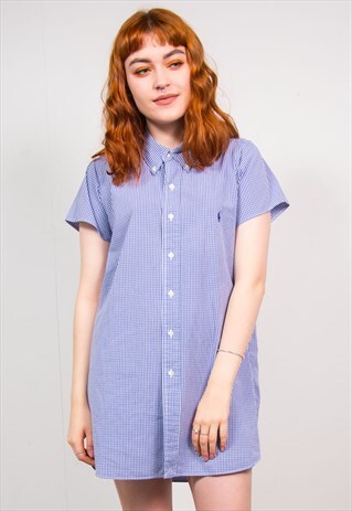 RALPH LAUREN VINTAGE 90'S BLUE GINGHAM SHIRT DRESS