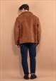 VINTAGE 90'S MEN FAUX SHEEPSKIN JACKET IN BROWN