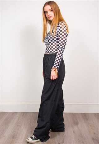 VINTAGE 90'S ADIDAS BLACK SHELL TRACKSUIT BOTTOMS TROUSERS