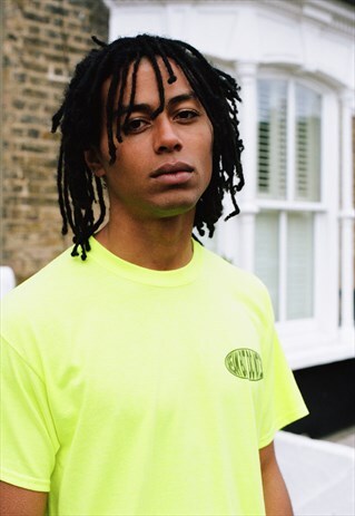 SHORT SLEEVED T-SHIRT NEON GREEN POSITIVE VIBES PRINT