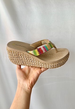 RAINBOW PLATFORM FLIP FLOP WEDGE SANDALS VINTAGE 90S Y2K