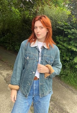 Vintage Size S Denim Shearling Jacket in Blue