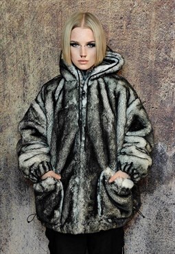 Oil wash faux fur jacket detachable premium fleece bomber