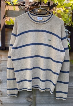 Vintage Lacoste 1990s beige striped knit jumper medium 