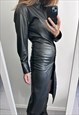 Long Black leather Dress / Shirt Jacket Small