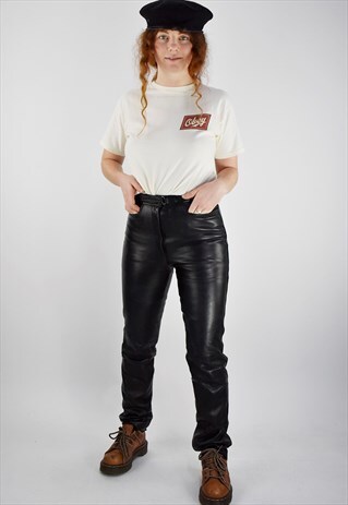 90S SUPER SOFT MIDNIGHT BLACK HIGH WAISTED LEATHER TROUSERS
