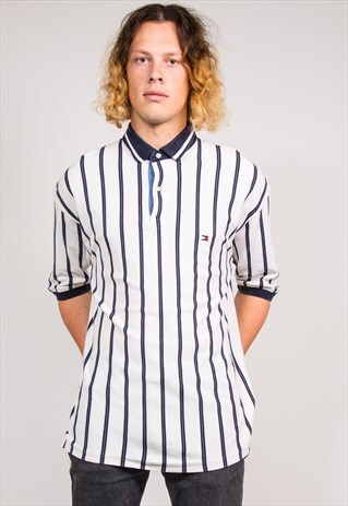 VINTAGE 90'S TOMMY HILFIGER VERTICLE STRIPE POLO T-SHIRT