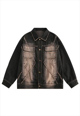 Vintage wash denim jacket bleached jean varsity ripped coat