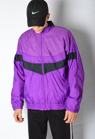 VINTAGE 90S PURPLE STRIPED SHELL TRACK JACKET