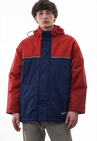 VINTAGE NIKE WINTER PADDED COAT 90S BLUE RED BIG LOGO