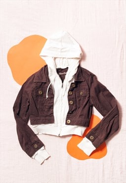 Vintage Crop Jacket Y2K Cotton Hoodie in Brown