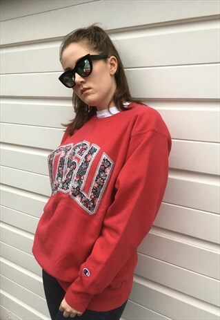 WOMENS VINTAGE 80S 90S CHAMPION SWEATSHIRT RED JUMPER TOP