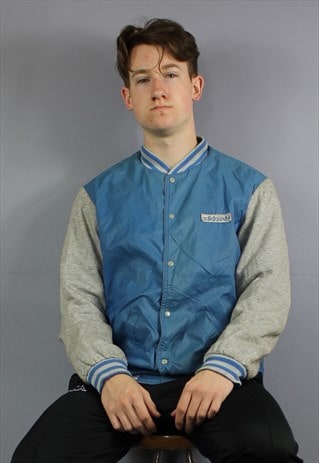 VINTAGE ADIDAS REVERSIBLE BOMBER JACKET IN GREY AND BLUE WIT