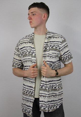 VINTAGE CREAM 90'S ABSTRACT PATTERN SHIRT
