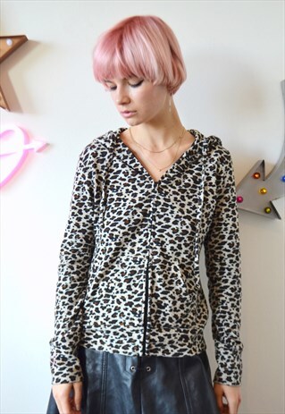 VINTAGE 90'S LEOPARD PRINT ZIP-UP HOODIE