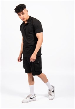 JUSTYOUROUTFIT Mens Pique Polo and Cargo Short Set Black 