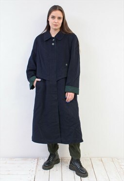 Vintage Loden Women's L Alpaca Wool Coat Jacket Black