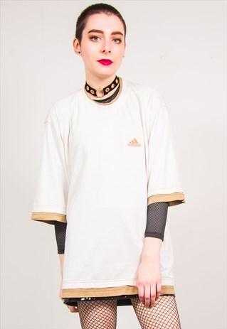 ADIDAS VINTAGE 90'S WHITE & BROWN T-SHIRT